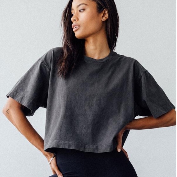 Joah Brown Boxy Crew Cotton Tee Washed Black - Picture 1 of 6